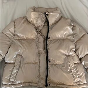 Calvin Klein Rose Gold Puffer Jacket with High Collar